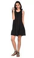 Sukienki - Bonateks damska sukienka 100% lniana wyprodukowana we Włoszech, długa sukienka z falbanką i okrągłym dekoltem, składana z przodu, czarna, rozmiar: M, czarny, M - miniaturka - grafika 1