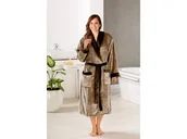 Szlafroki męskie - Gözze Płaszcz kąpielowy damski/męski, jedwabisty w dotyku, z szalowym kołnierzem, 2 kieszenie i pasek (M, Taupe) - miniaturka - grafika 1