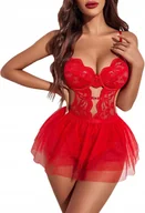 Komplety bielizny - SEKSOWNA DAMSKA BIELIZNA KORONKOWA MINI SPÓDNICZKA BODY DLA KOBIET M - miniaturka - grafika 1