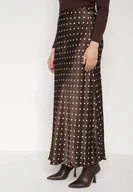 Spódnice - Brązowa Wiskozowa Spódnica Satynowa w Kropki o Rozkloszowanym Kroju Fedrana - miniaturka - grafika 1
