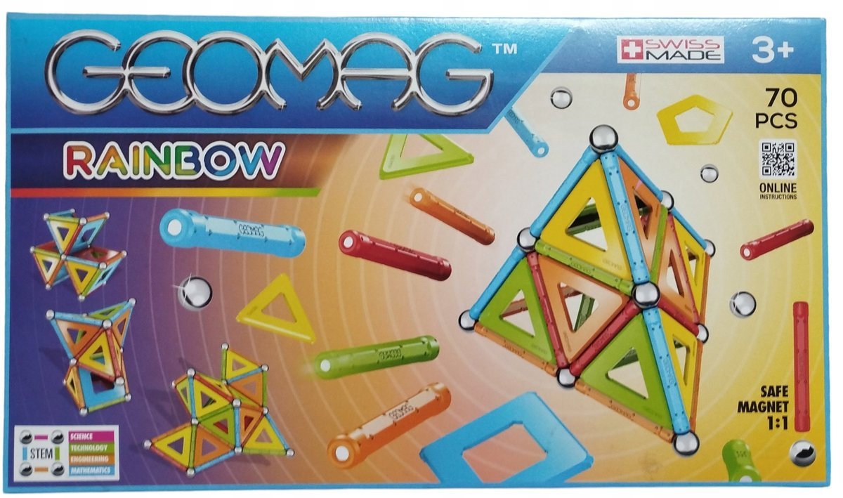 KLOCKI MAGNETYCZNE KONSTRUKCYJNE RAINBOW 70 elementów