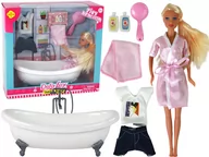 Lalki dla dziewczynek - Lalka Dla Dzieci Długie Blond Włosy Szlafrok Różowy Wanna Łazienka - miniaturka - grafika 1