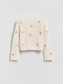 Swetry dla dziewczynek - Reserved - Bawełniany sweter z haftem - złamana biel - miniaturka - grafika 1