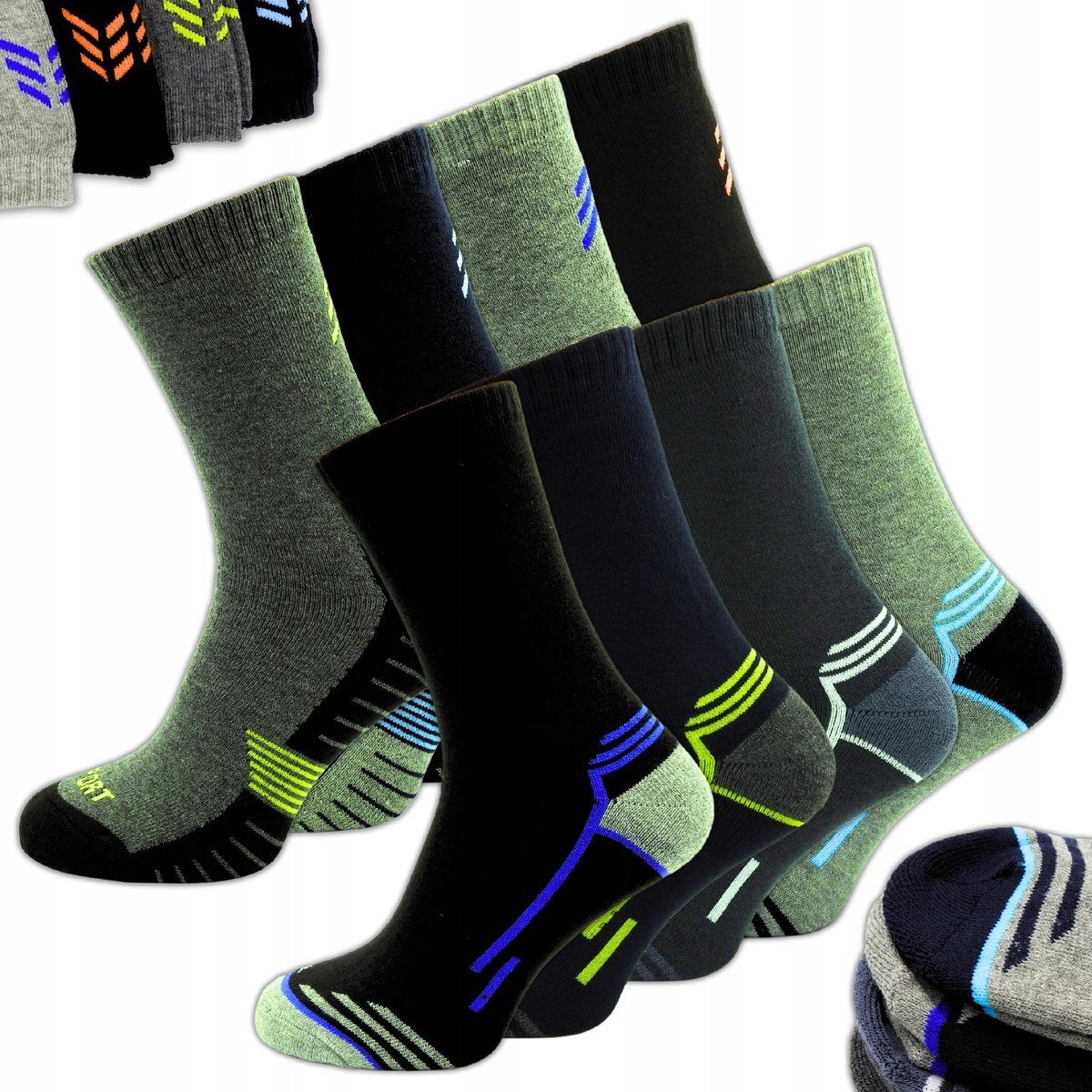 8x Skarpety Męskie 40-43 CIEPŁE BAWEŁNA GRUBE TERMICZNE RÓŻNE WZORY DŁUGIE