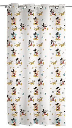 Mickey Mouse zasłona welonowa z pierścieniami, zasłona do pokoju, zasłona wewnętrzna, 140 x 290 cm, Disney, oficjalny produkt, (pojedynczy panel)