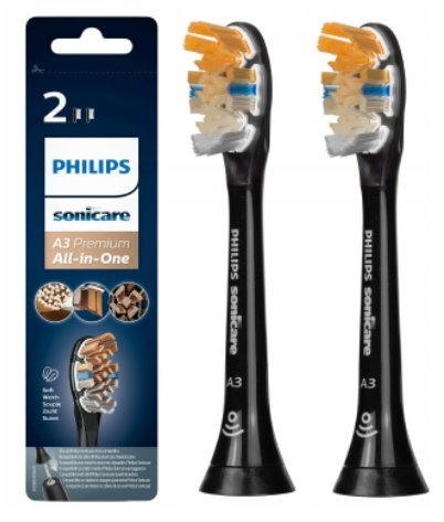 Końcówki do szczoteczki PHILIPS HX9091/11, 2 szt - czarne usuwanie przebarwień zdrowe dziąsła Sonicare A3 Premium All-in-One