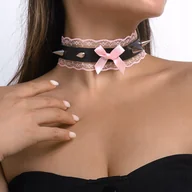 Naszyjniki - CHOKER Koronkowy Haft Czarny NASZYJNIK Gothic CH10 - miniaturka - grafika 1