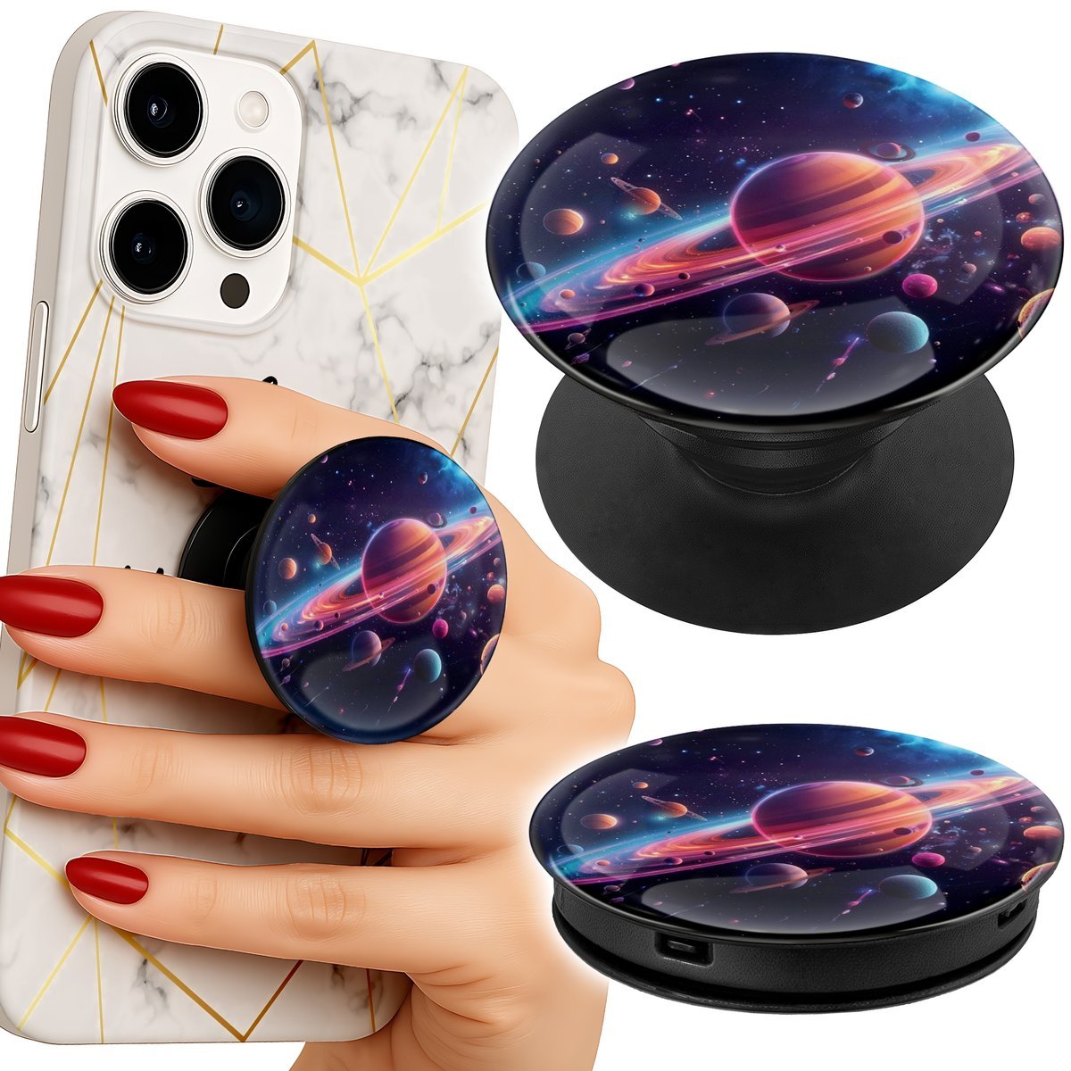 Uchwyt do telefonu Popsocket na palce/stojak KOSMOS PLANETY GWIAZDY KSIĘŻYC