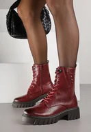 Botki damskie - Bordowe Botki Workery w Stylu Grunge z Nitami przy Cholewce Anelerie - miniaturka - grafika 1