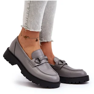 Vinceza Damskie Mokasyny Eko Skórzane Szare Ledda - Mokasyny damskie - miniaturka - grafika 1