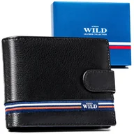 Portfele - Portfel męski skórzany Always Wild na karty i dokumenty ochrona RFID na zatrzask, czarny - miniaturka - grafika 1