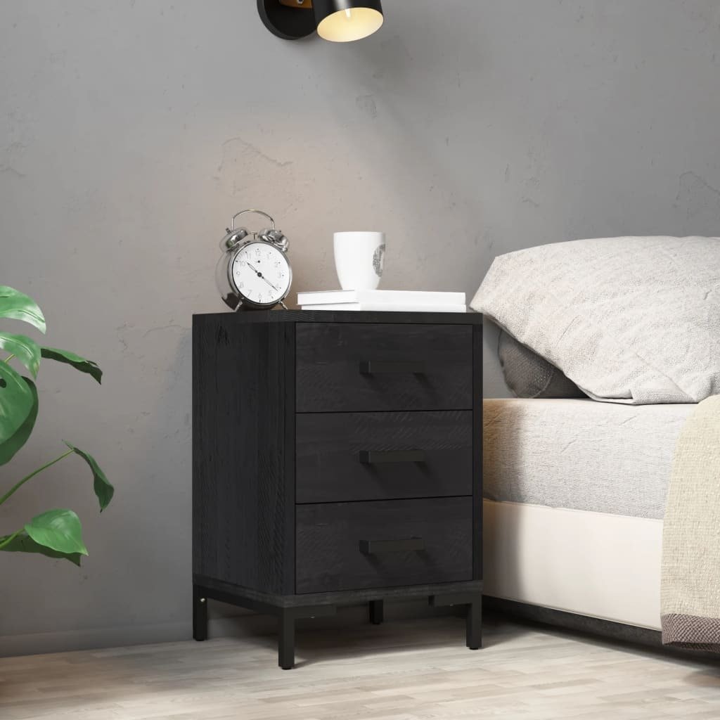 vidaXL Szafka nocna czarna 40x30x55 cm z litego drewna sosnowego - Szafka nocna - Szafki nocne - Szafa - Szafka nocna