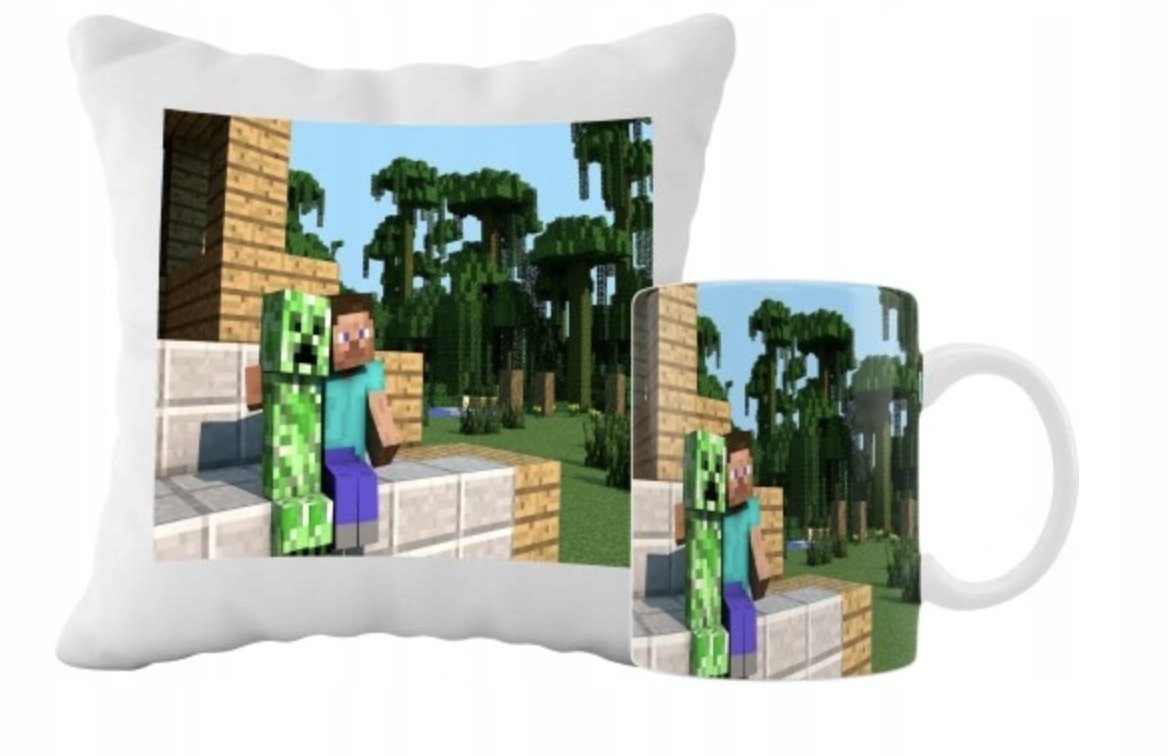 ZESTAW PODUSZKA + KUBEK Prezent MINECRAFT CREEPER + IMIĘ 38