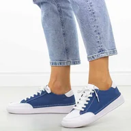 Półbuty damskie - Niebieskie skórzane półbuty damskie Sergio Leone Sp108 - miniaturka - grafika 1