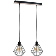 Lampy sufitowe - KET Druciana LAMPA wisząca loftowa OPRAWA metalowy zwis czarny drewno KET564 - miniaturka - grafika 1