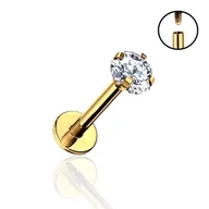 Kolczyki - PIERCING - Tytanowy Kolczyk ZŁOTY Labret z cyrkonią 1,2/12/2,5 - miniaturka - grafika 1