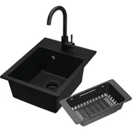 Zlewozmywaki z baterią - Zestaw Kernau Zlewozmywak KGS L 40 1B Deep Black + Bateria KWT 47 Deep Black + Koszyk ociekowy KPB 01 Matt Black - miniaturka - grafika 1