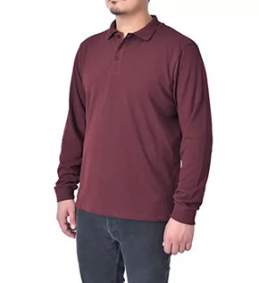Koszulki męskie - M17 Męska klasyczna jednokolorowa koszulka polo z długim rękawem bawełniana koszulka top sport na co dzień praca, burgundowy kolor, L - grafika 1