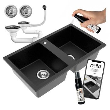 Miló Zlewozmywak Zlew Kuchenny Granitowy Dwukomorowy Prado +syfon