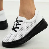 Półbuty damskie - Białe ażurowe skórzane półbuty damskie Vinceza 79506 - miniaturka - grafika 1