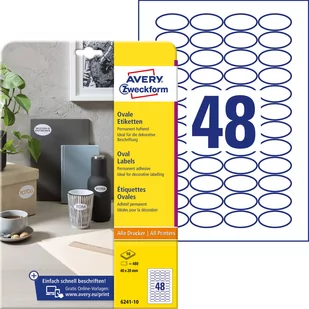 Avery Zweckform Etykiety papierowe 40x20 owalne ZWECKFORM trwałe białe 10 ark 480 etykiet /6241-10/ ZW706 - Etykiety do drukarek - miniaturka - grafika 1