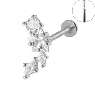 Srebrny Kolczyk PIERCING Labret z Gwiazdką Cyrkonie Stal Ch 316L 1,2/8 - Kolczyki - miniaturka - grafika 1