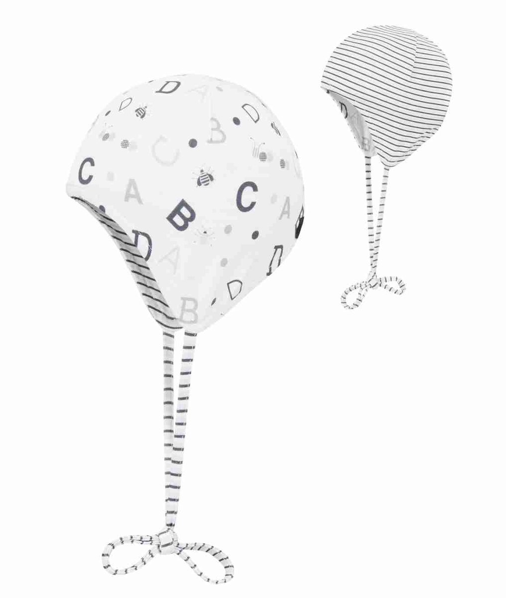 Czapka niemowlęca dwustronna, biała, wiązana, Döll