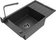 Zlewozmywaki z baterią - Mexen Elias zlewozmywak granitowy 1-komorowy z ociekaczem i baterią kuchenną Rita, czarny nakrapiany - 6511-76-670300-70-B - miniaturka - grafika 1