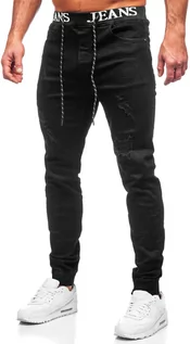 Spodnie męskie - Czarne spodnie jeansowe joggery męskie Denley TF106 - grafika 1