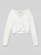 Kurtki i płaszcze dla dziewczynek - Kurtka krótka z dzianiny z listwą guzikową - miniaturka - grafika 1