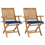 Fotele i krzesła ogrodowe - vidaXL Lumarko Krzesła ogrodowe, 2 szt., niebieskie poduszki, drewno tekowe! 3062410 - miniaturka - grafika 1