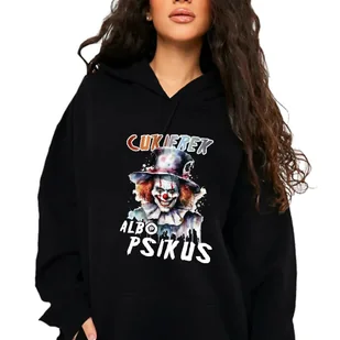 Modna Bluza Dresowa Damska Czarna Z Kapturem Cukierek Albo Psikus Wzory Xxl - Bluzy damskie - miniaturka - grafika 1