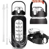 Shakery i bidony sportowe - Szklana butelka na wode ze słomką, bidon shaker z miarką dziubkiem, 950ml - miniaturka - grafika 1