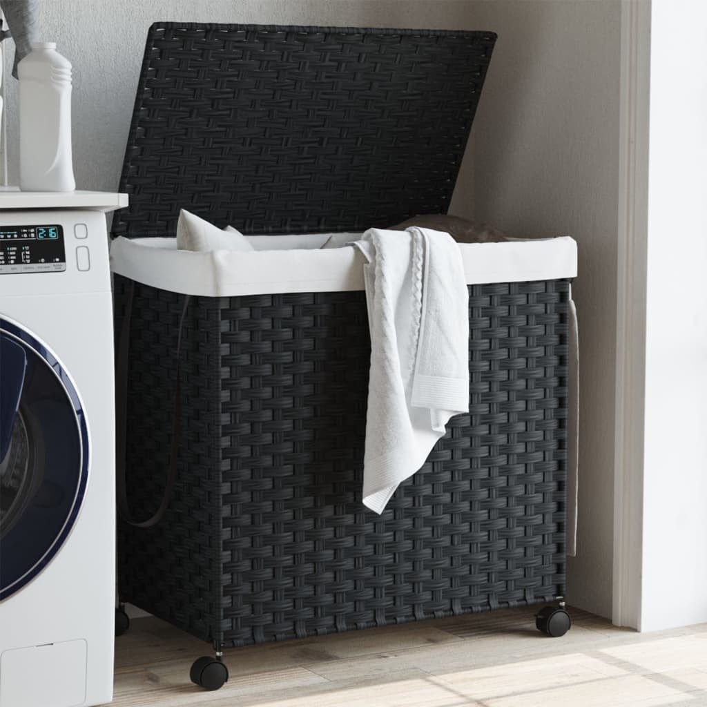 Kosz na pranie z kółkami Czarny 60x35x60,5 cm Rattan