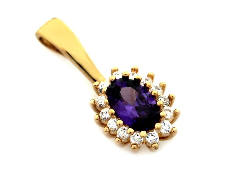 Zawieszka złota pr.585 z ametystową cyrkonią