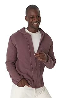 Swetry męskie - Trendyol Męski Plus Size Slim Bodycon Kaptur Tkany Kardigan Różowy, różowy, S - grafika 1