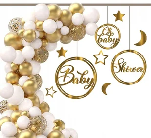 Balony dekoracje balonowe banner BABY SHOWER łuk KOŁO ZŁOTO BANER złoty - Baby shower i roczek - miniaturka - grafika 1