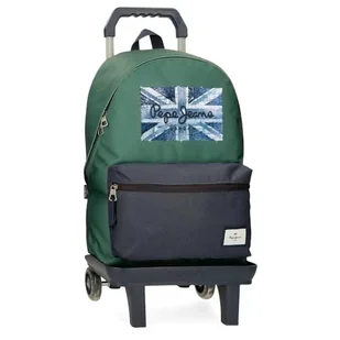 Pepe Jeans Jebb Plecak z przenośnym wózkiem 15,6 cala zielony 31x44x15 cm poliester 23,87 l by Joumma Bags, Zielony, Talla única, Plecak z wózkiem - Plecaki - miniaturka - grafika 1