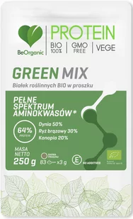 Beorganic Białko Roślinne BIO Green Mix 64% Protein (Dynia, Ryż Brązowy, Konopia) Aminokwasy 250 g VEGE BeOrganic brg-029 - Odżywki białkowe Beorganic Białko Roślinne BIO Green Mix 64% Protein (Dynia, Ryż Brązowy, Konopia) Aminokwasy 250 g VEGE BeOrganic brg-029 - Odżywki białkowe - miniaturka - grafika 1