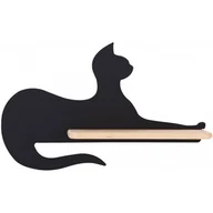Lampy ścienne - Czarna lampka led w kształcie kota z drewnianą półką - K003 H4-C08 - miniaturka - grafika 1