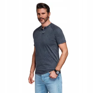 Męski t-shirt z efektem sprania i guzikami - granatowy V2 OM-TSWT-0150 L - Koszulki męskie Męski t-shirt z efektem sprania i guzikami - granatowy V2 OM-TSWT-0150 L - Koszulki męskie - miniaturka - grafika 1