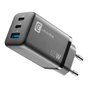 Cellularline Multipower Micro GaN - Ładowarka sieciowa 2x USB-C & USB-A Power Delivery 65W (czarny) - Pozostałe akcesoria do telefonów - miniaturka - grafika 1