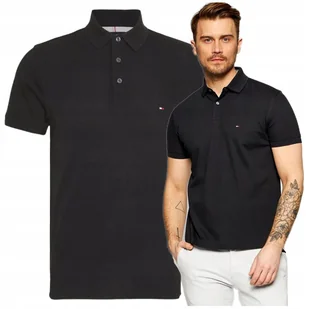 Tommy Hilfiger Czarna Polówka Męska Koszulka Polo Bawełna PREMIUM r.L - Koszulki męskie - miniaturka - grafika 1