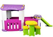 Place zabaw - LEANToys Zestaw Ogrodowy Domek Stolik Zjeżdżalnia Różowo Fioletowy - miniaturka - grafika 1
