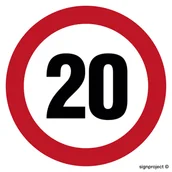 Systemy ekspozycyjne i znaki informacyjne - SA026 OGRANICZENIE PRĘDKOŚCI 20, PN - PŁYTA PCV 1MM; (300X300MM) - miniaturka - grafika 1
