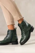 Botki damskie - Zielone botki skórzane damskie Sergio Leone na szerokim klocku ozdobna podeszwa sznurowane YG74827-H - miniaturka - grafika 1