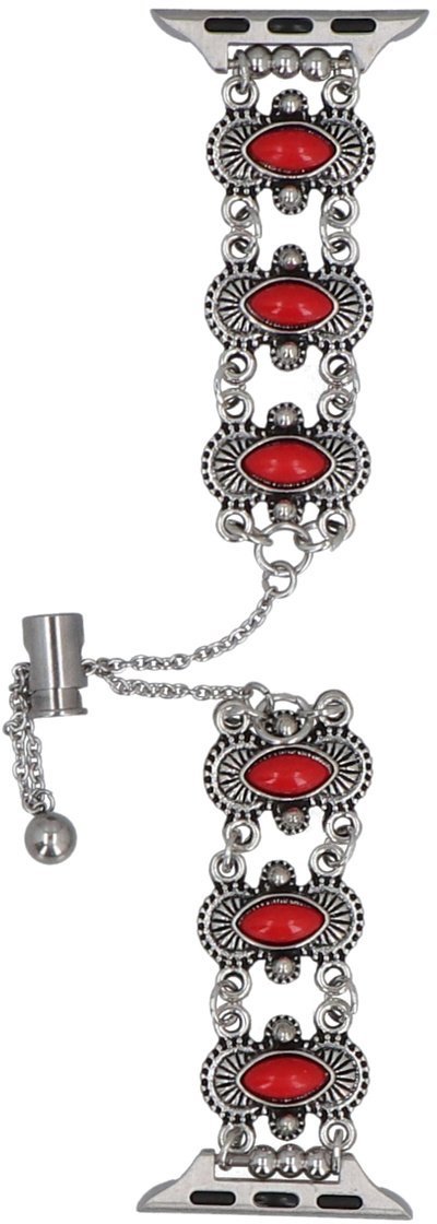 GlacierX bransoleta do smartwatcha Slider Clasp Vintage Stones Bracelet Coral Red do Apple Watch 38/40/41mm Srebrno-czerwona