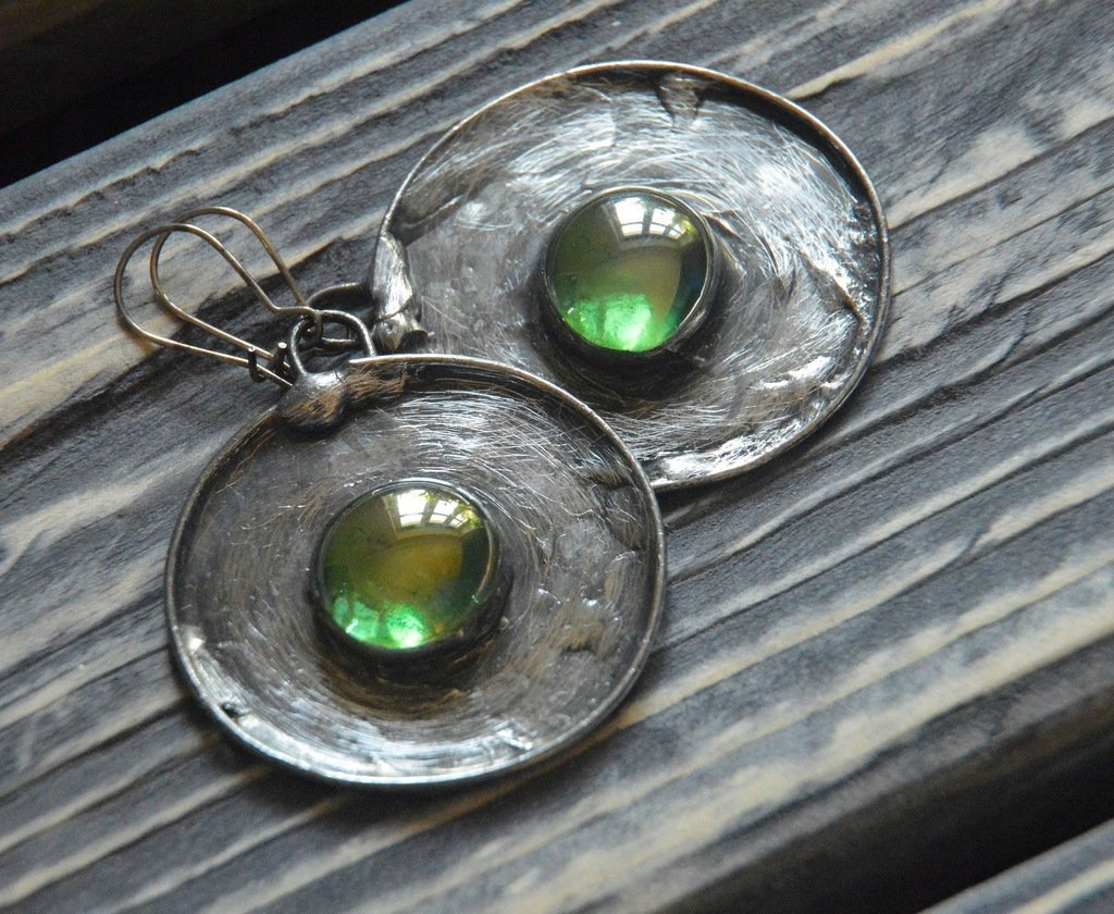 Zielone koła - słoneczne witrażowe kolczyki tarcze