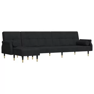 Sofa rozkładana L, czarna, 271x140x70 cm, aksamit Lumarko! - Narożniki - miniaturka - grafika 3