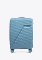 Walizki - Mała walizka z polipropylenu w ukośne pasy niebiesko - szara - miniaturka - grafika 1